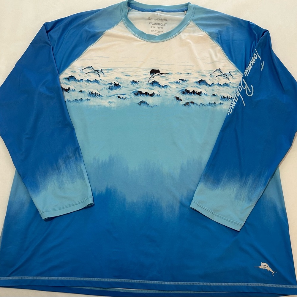 Tommy Bahama Blue and White Men's Rash Guard
